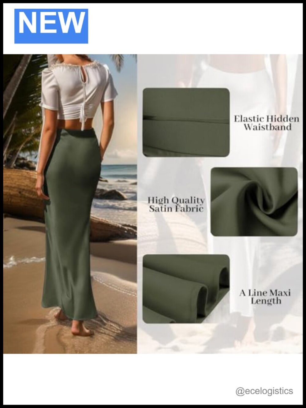 Women's Satin High Waisted Maxi Skirt A-Line Silk Long Skirt Hidden Elastic - Picture 3 of 6